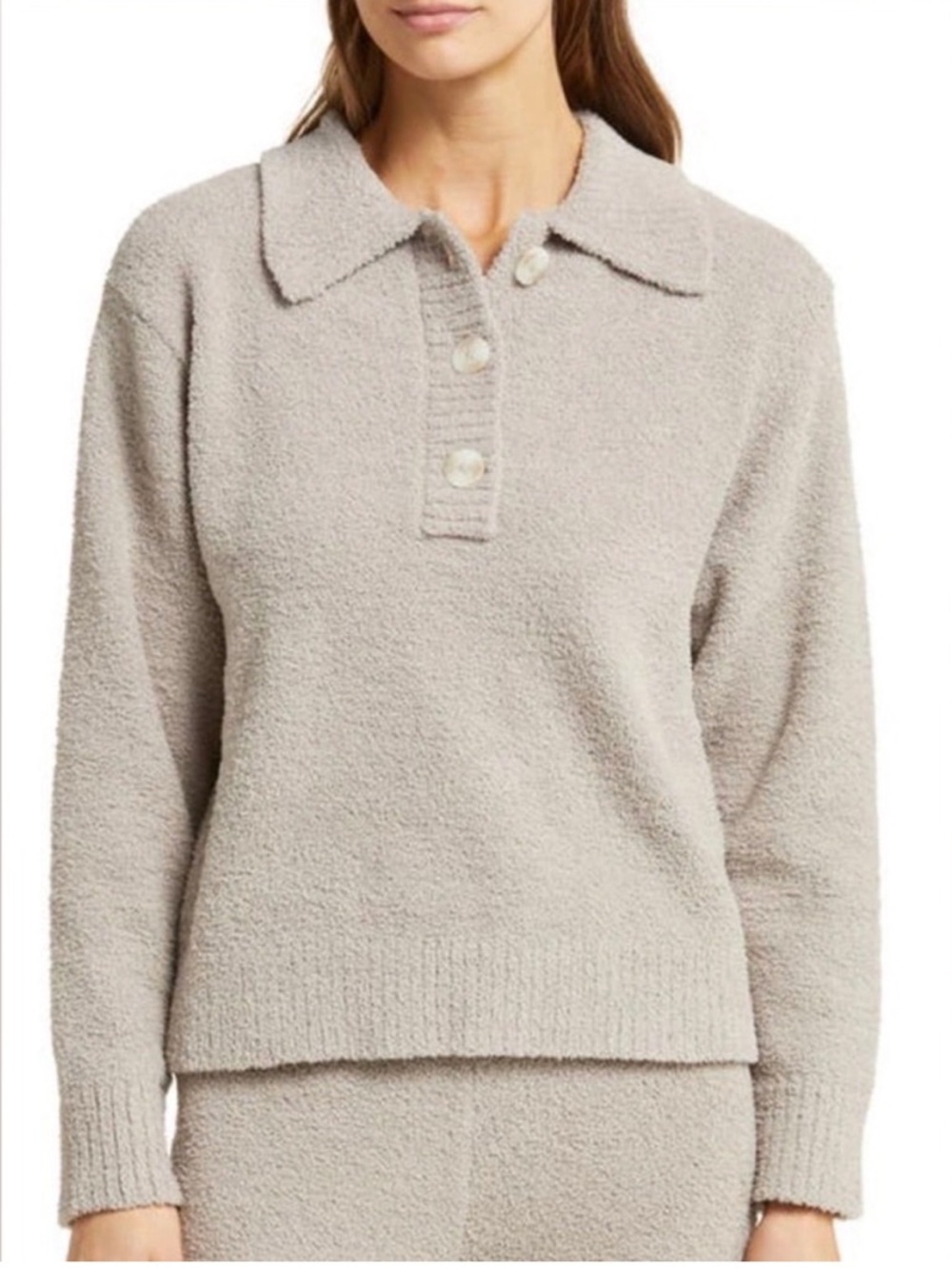 UGG mowery fleece sweater polo shirt top beige tan granite oversized Small